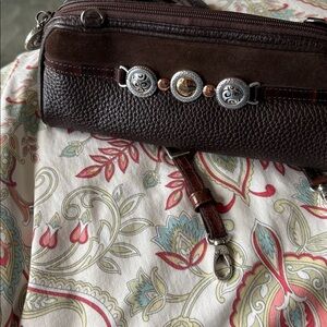 Brown Leather Crossbody Bag with Decorative Accents, use as great makeup bag.